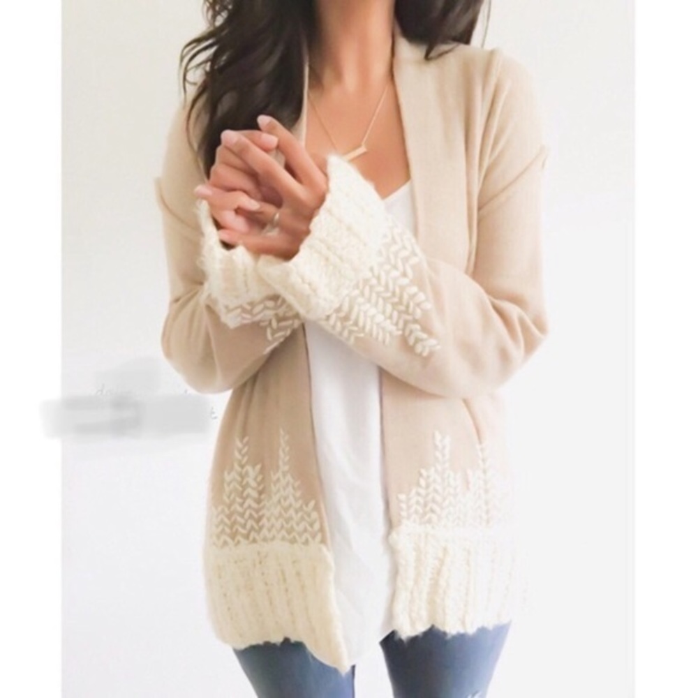 Tabitha Anthropologie Wool Open Front Cardigan Sweater Sz XS Tan Cream